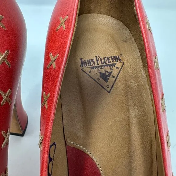 John Fluevog Fortune Heels Womens Size 10.5 Red Round Toe