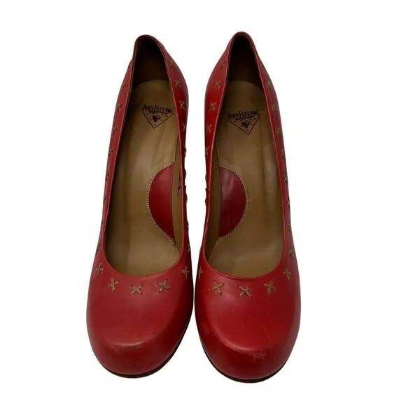 John Fluevog Fortune Heels Womens Size 10.5 Red Round Toe