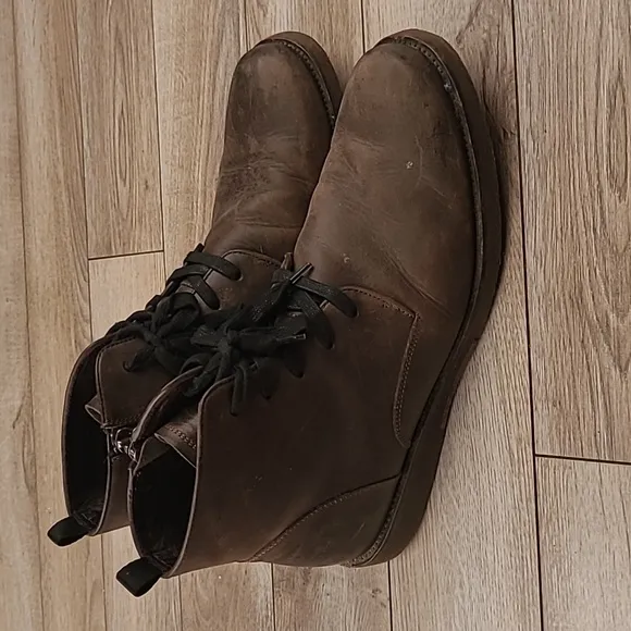 JOHN VARVATOS Barrett Brown Distressed Leather Sz 12 M Mens Ankle Side Zip Boots