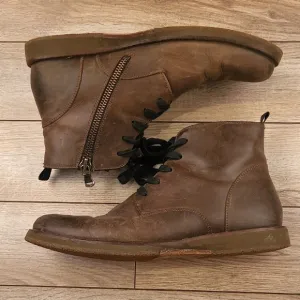 JOHN VARVATOS Barrett Brown Distressed Leather Sz 12 M Mens Ankle Side Zip Boots