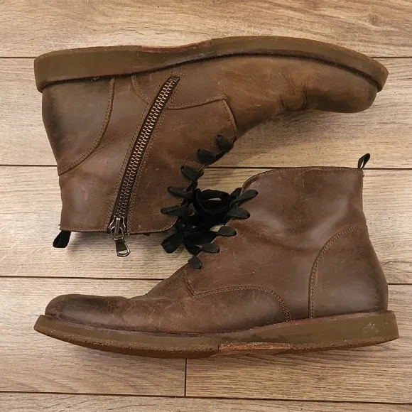 JOHN VARVATOS Barrett Brown Distressed Leather Sz 12 M Mens Ankle Side Zip Boots
