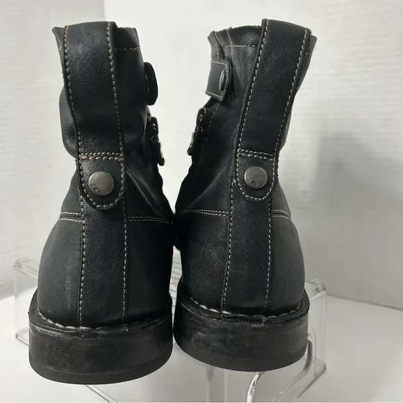 John Varvatos Chelsea Boots Italian Leather Black 12M Side Zip Snap Strap Moto