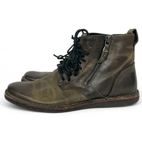 John Varvatos Star USA Barrett Side Zip Boots Mens 8 M Brown Leather Distressed