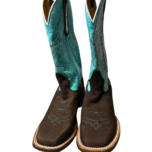 Johnny Ringo Women's Turquoise &amp; Brown Cowgirl  Boots Square Toe size 6.5