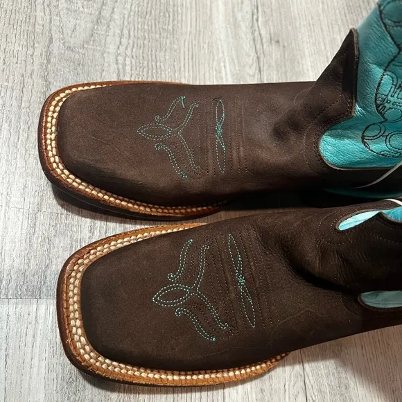 Johnny Ringo Women's Turquoise &amp; Brown Cowgirl  Boots Square Toe size 6.5