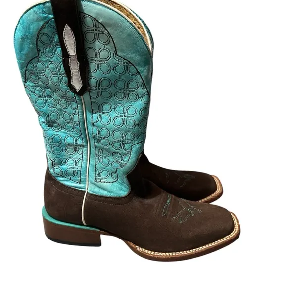 Johnny Ringo Women's Turquoise &amp; Brown Cowgirl  Boots Square Toe size 6.5