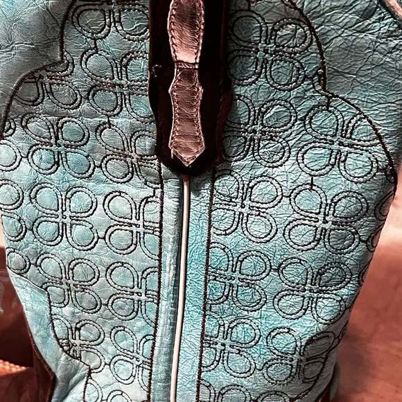 Johnny Ringo Women's Turquoise &amp; Brown Cowgirl  Boots Square Toe size 6.5