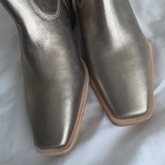 JOHNNY WAS Ankle Boots Gold Star Leather Side Zip Western Block Heel  7.5 NWOB