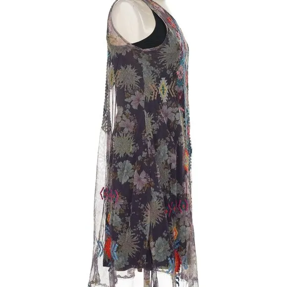 Johnny Was Biya Mesh Dress XS Embroidered Boho Festival Sleeveless
