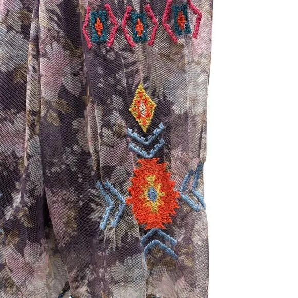 Johnny Was Biya Mesh Dress XS Embroidered Boho Festival Sleeveless