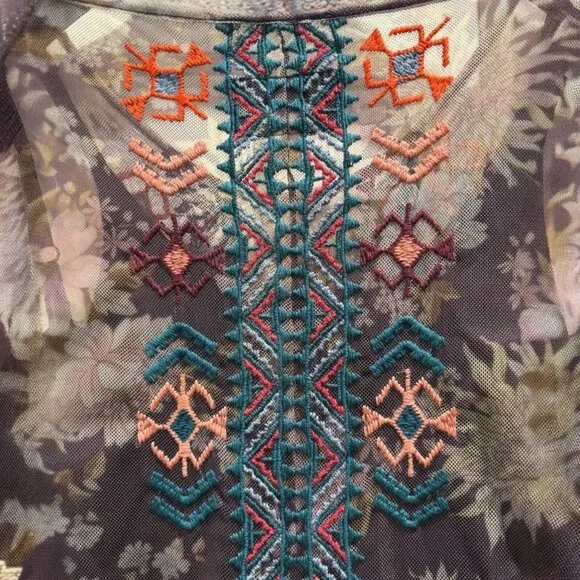 Johnny Was Biya Mesh Dress XS Embroidered Boho Festival Sleeveless