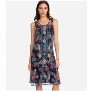 Johnny Was Biya Mesh Dress XS Embroidered Boho Festival Sleeveless
