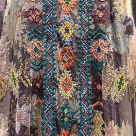 Johnny Was Biya Mesh Dress XS Embroidered Boho Festival Sleeveless