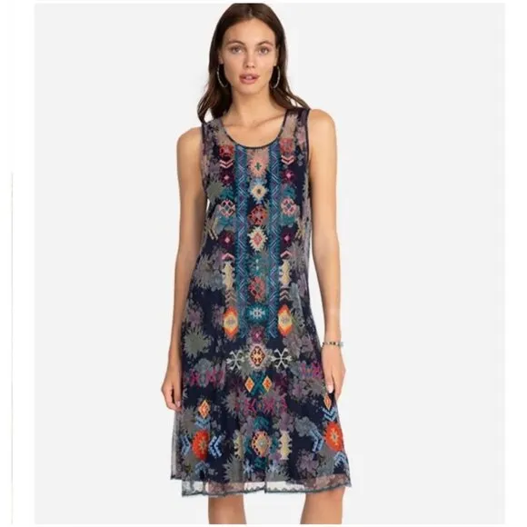 Johnny Was Biya Mesh Dress XS Embroidered Boho Festival Sleeveless