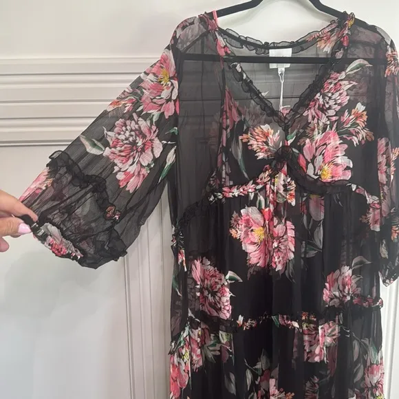 Johnny Was Lizzy Black Floral Maxi Dress