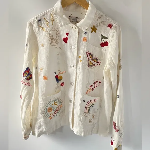 Johnny Was Workshop Odine Worker Jacket White SZ XS