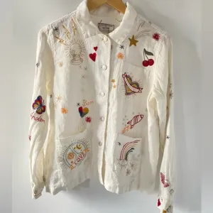 Johnny Was Workshop Odine Worker Jacket White SZ XS