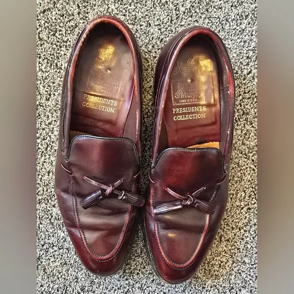 JOHNSON &amp; MURPHY ARISTOCRATS ALL LEATHER DARK BURGUNDY SLIP ON Mens Size 8