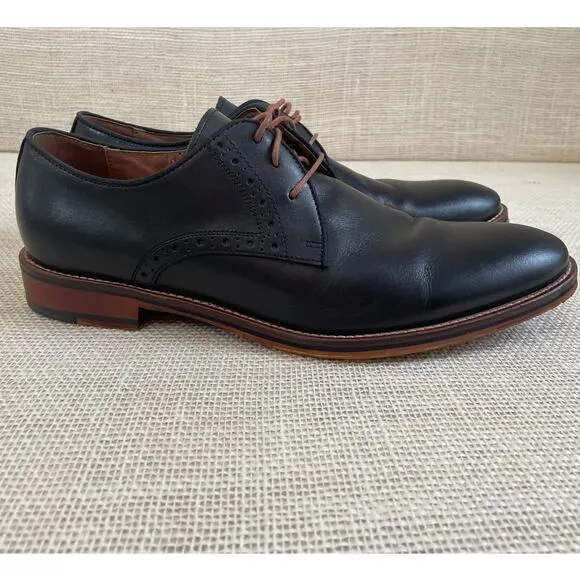 Johnston &amp; Murphy Conrad Plain Toe Derby Black Tie Up Shoes 20-2235, Size 9.5
