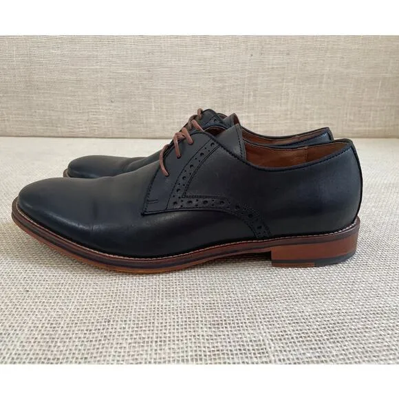 Johnston &amp; Murphy Conrad Plain Toe Derby Black Tie Up Shoes 20-2235, Size 9.5