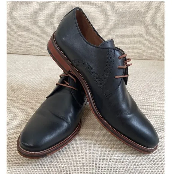Johnston &amp; Murphy Conrad Plain Toe Derby Black Tie Up Shoes 20-2235, Size 9.5