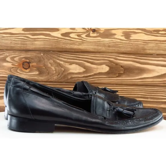 Johnston &amp; Murphy Domani Shoes Size 9.5 M Black Loafer Leather Men 7751‎