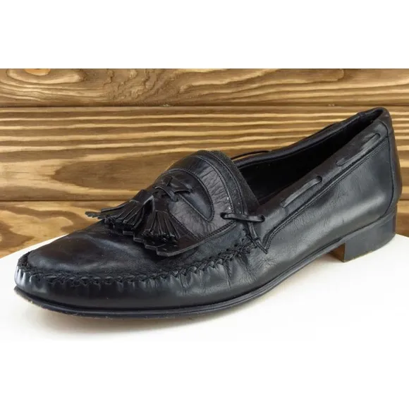 Johnston &amp; Murphy Domani Shoes Size 9.5 M Black Loafer Leather Men 7751‎
