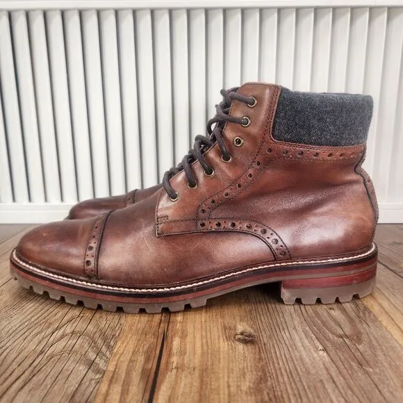 Johnston &amp; Murphy J&amp;M 1850 Karnes Cap Toe Mens 9.5 M Brown Leather Boots 20-8856