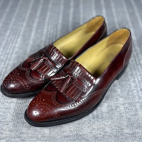 Johnston &amp; Murphy Mens Wingtip Kiltie Tassel Loafer Dress Shoe Size 10M Burgundy