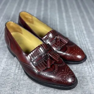 Johnston &amp; Murphy Mens Wingtip Kiltie Tassel Loafer Dress Shoe Size 10M Burgundy