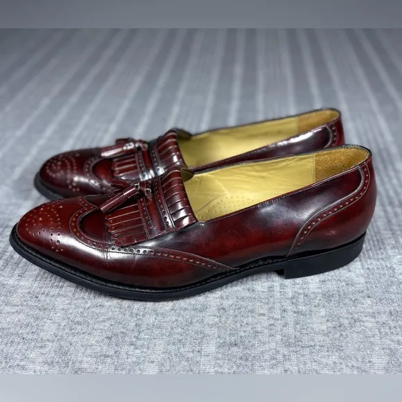 Johnston &amp; Murphy Mens Wingtip Kiltie Tassel Loafer Dress Shoe Size 10M Burgundy