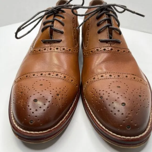 Johnston &amp; Murphy Tan Leather Conard 2.0 Perforated Cap Toe Oxford Shoes 8.5M