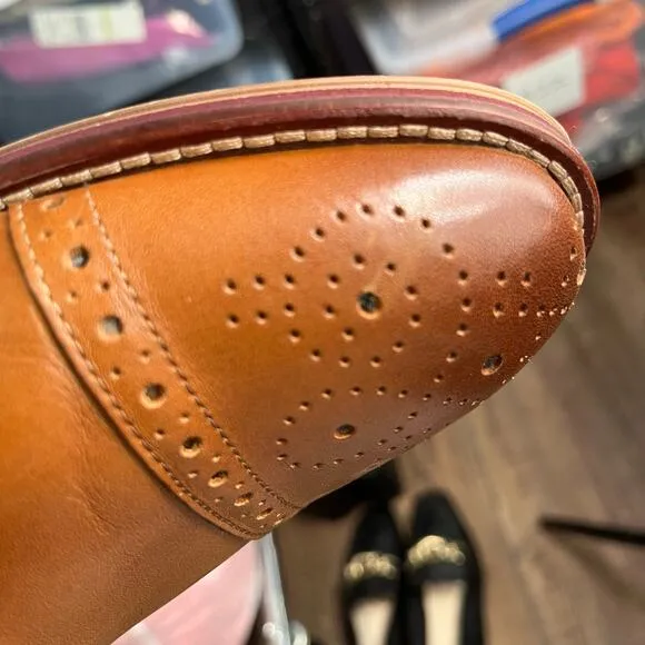 Johnston &amp; Murphy Tan Leather Conard 2.0 Perforated Cap Toe Oxford Shoes 8.5M