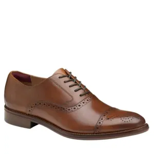 Johnston &amp; Murphy Tan Leather Conard 2.0 Perforated Cap Toe Oxford Shoes 8.5M