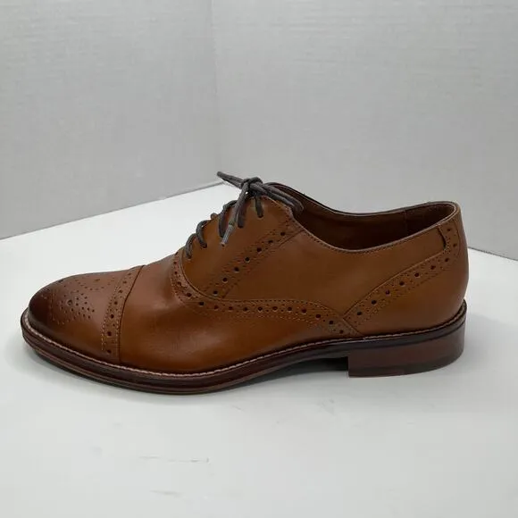Johnston &amp; Murphy Tan Leather Conard 2.0 Perforated Cap Toe Oxford Shoes 8.5M