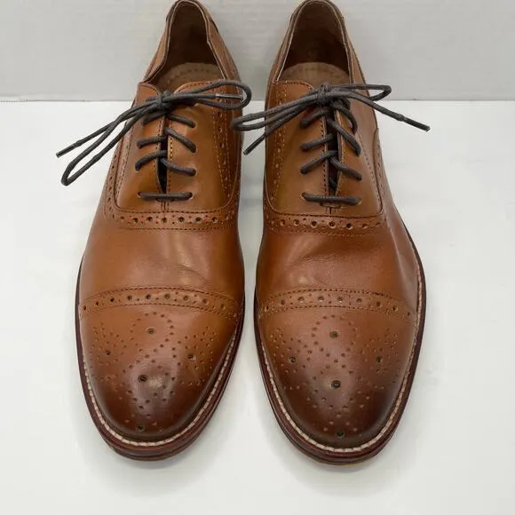 Johnston &amp; Murphy Tan Leather Conard 2.0 Perforated Cap Toe Oxford Shoes 8.5M