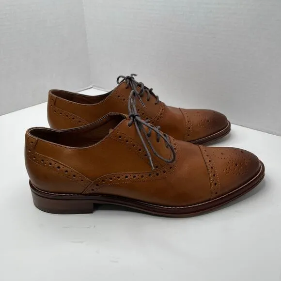 Johnston &amp; Murphy Tan Leather Conard 2.0 Perforated Cap Toe Oxford Shoes 8.5M