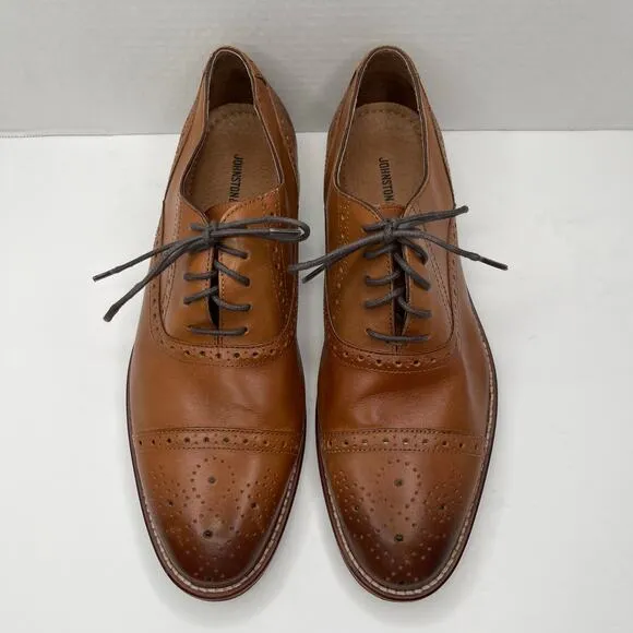 Johnston &amp; Murphy Tan Leather Conard 2.0 Perforated Cap Toe Oxford Shoes 8.5M