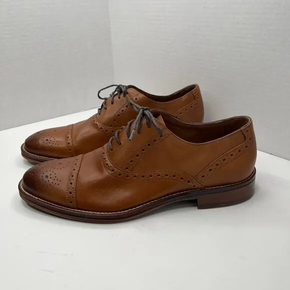Johnston &amp; Murphy Tan Leather Conard 2.0 Perforated Cap Toe Oxford Shoes 8.5M