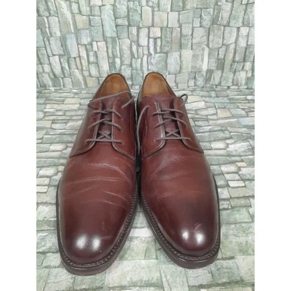 JOHNSTON MURPHY EDGERTON PLAIN TOE MENsz  10 M MAHOGANY LEATHER Oxford Derby