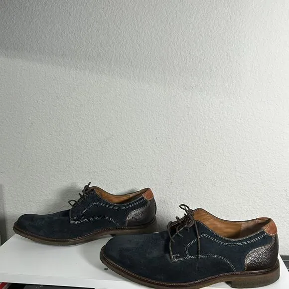 Johnston Murphy Men's Copland Oxford Plain Toe Navy Blue Suede 25-3007 Derby 12
