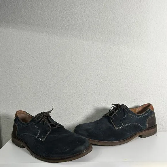 Johnston Murphy Men's Copland Oxford Plain Toe Navy Blue Suede 25-3007 Derby 12