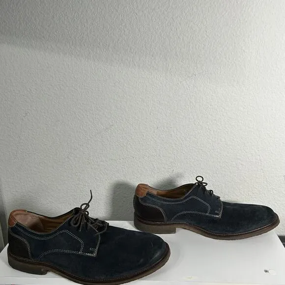 Johnston Murphy Men's Copland Oxford Plain Toe Navy Blue Suede 25-3007 Derby 12