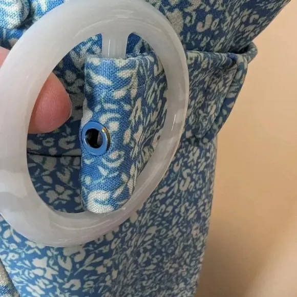 Jonathan Simkhai Belted Cocktail Dress Blue White Floral Crepe Hourglass Midi
