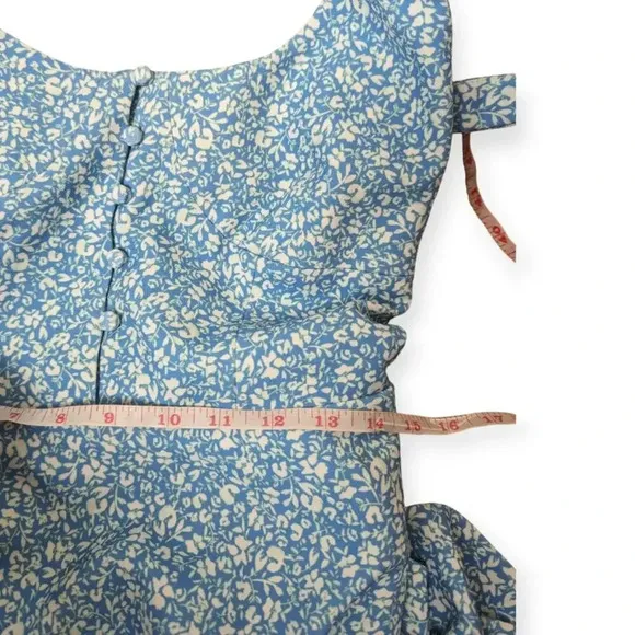 Jonathan Simkhai Belted Cocktail Dress Blue White Floral Crepe Hourglass Midi