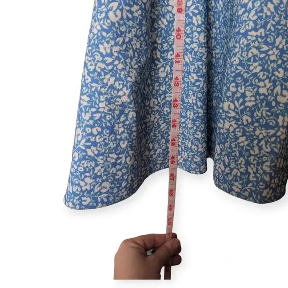 Jonathan Simkhai Belted Cocktail Dress Blue White Floral Crepe Hourglass Midi