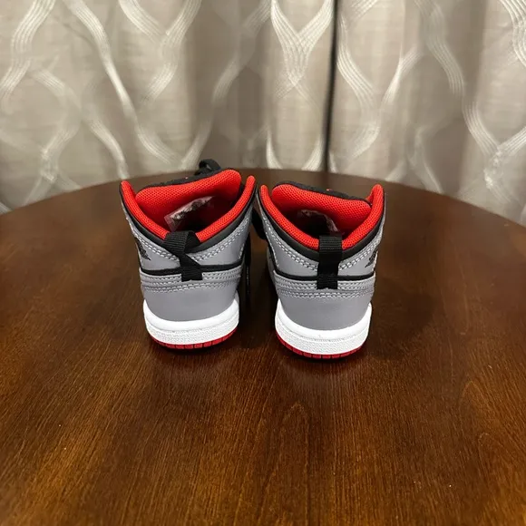 Jordan 1 Mid (TD) Toddler Shoes Black-Cement Grey-Fire Red DQ8425-006