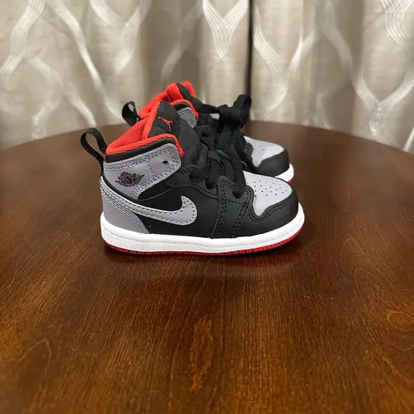 Jordan 1 Mid (TD) Toddler Shoes Black-Cement Grey-Fire Red DQ8425-006
