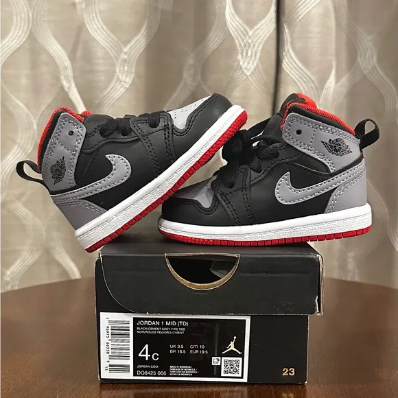 Jordan 1 Mid (TD) Toddler Shoes Black-Cement Grey-Fire Red DQ8425-006