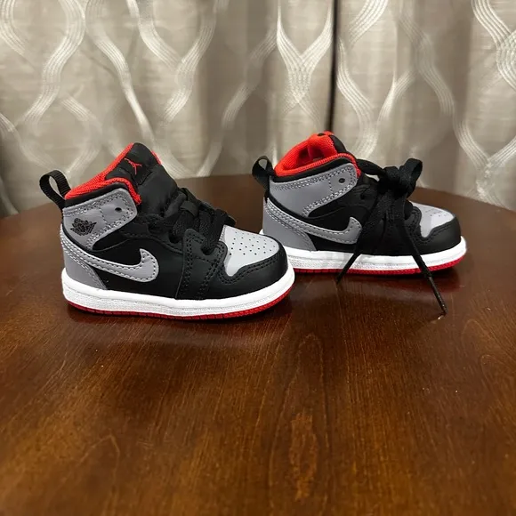 Jordan 1 Mid (TD) Toddler Shoes Black-Cement Grey-Fire Red DQ8425-006